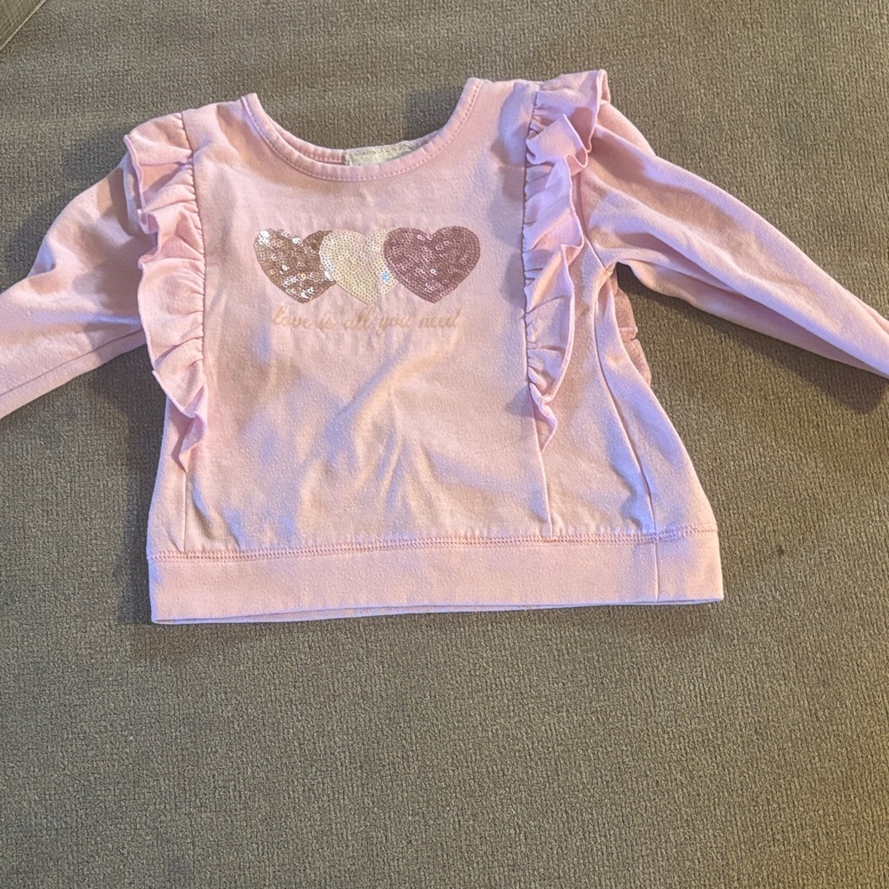 Pink Heart Ruffle Long-Sleeve Top for Kids